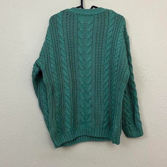 90s turquoise chunky cotton cable knit sweater - Picture 4 of 6